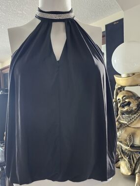 Black Halter Top with Rhinestone Collar